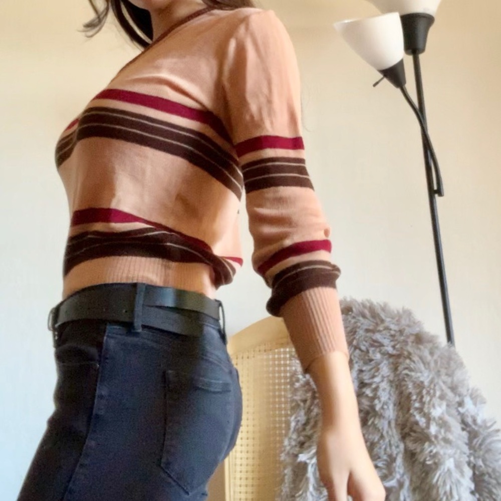 brown striped tight shirt